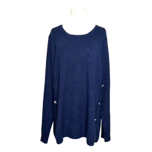 Ellos blue button detail long sleeves tunic sweater size Large - Picture 9 of 9